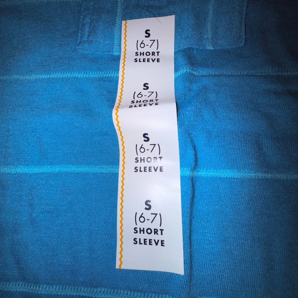 Cat & Jack T-Shirt‎ Kids S 6/7 Teal New Striped Pocket Short Sleeve Tee